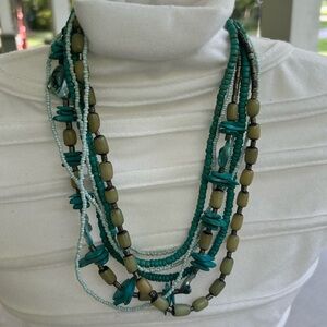 Chic Multi-Strand Turquoise blue/green beaded Olive Necklace